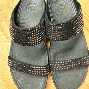 FitFlop Black Rhinestone-Embellished Slide Sandals
